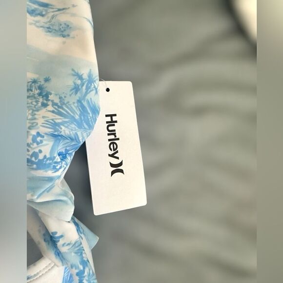 HURLEY Tropical Palm Tree Blue Cutout One Piece Swimsuit Size L - Picture 13 of 15